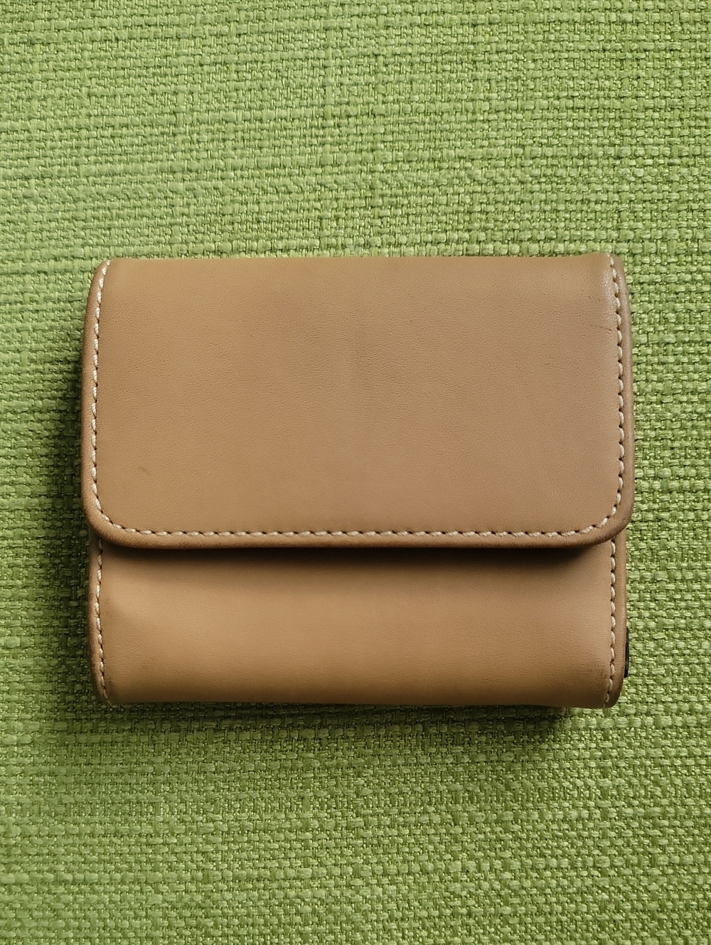 Coach Compact Tan And Brown Leather Wallet